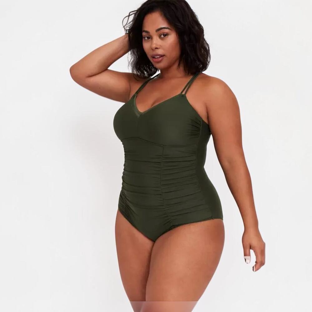 Torrid Olive Green Wireless Ruched One-Piece Swimsuit size 3 3XL